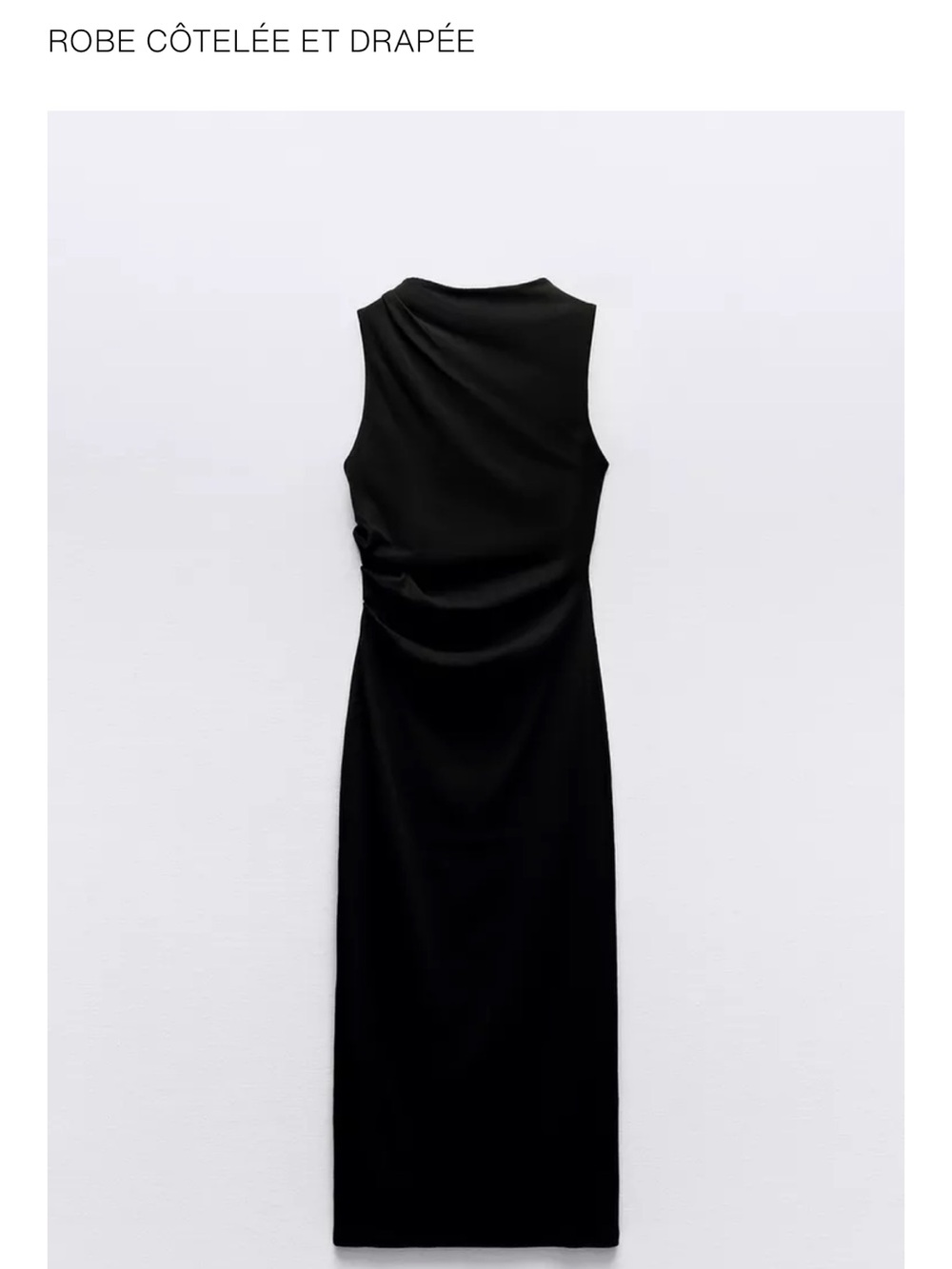 Zara Sleeveless Draped Ribbed Dress — Black